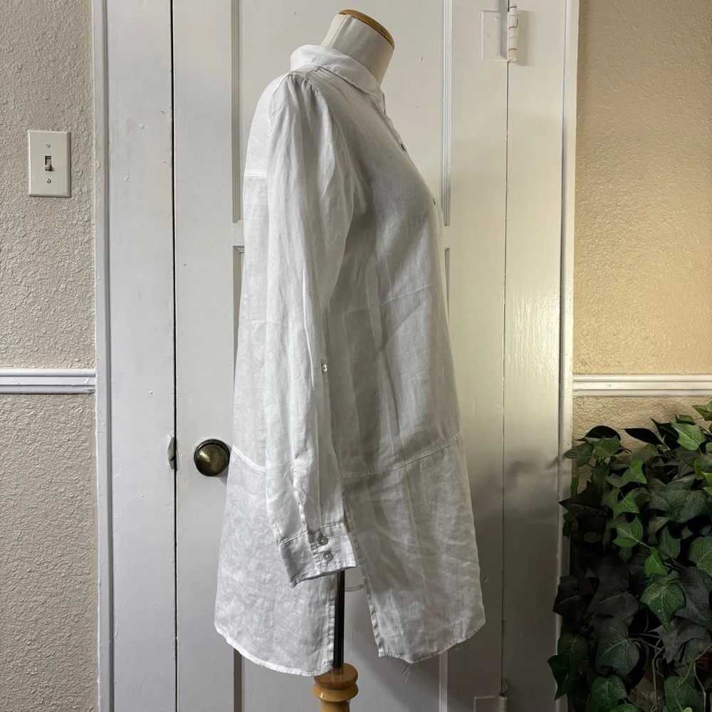 TAHARI 100% Linen White Button Down Shirt - Picture 9 of 14